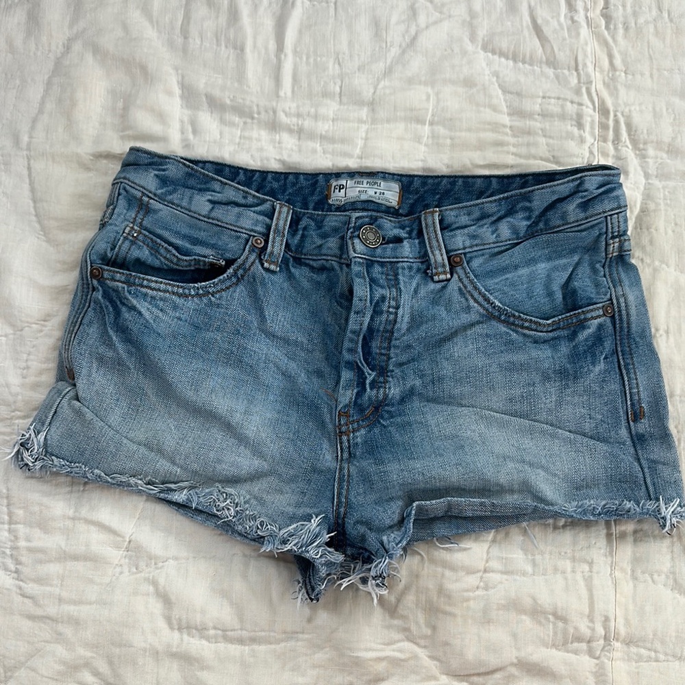Free People Blue Jean Shorts Distressed Cut-Off Style